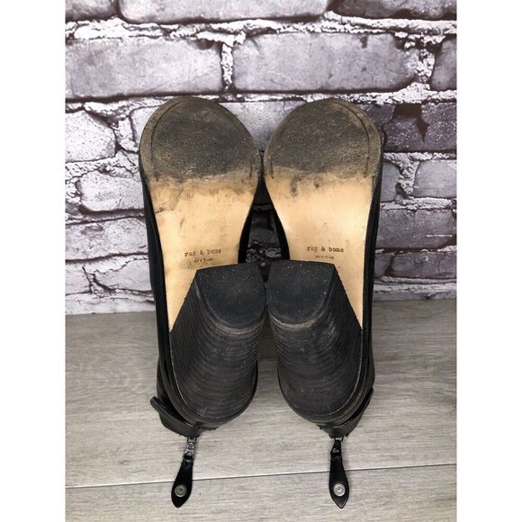 Rag & Bone Black Leather Ankle Back Zip Heel Booties Women Sz 39.5EU/9M US - Picture 14 of 16
